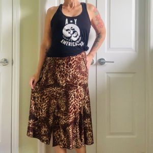 Leopard Print Midi Length Swing Skirt Size Med